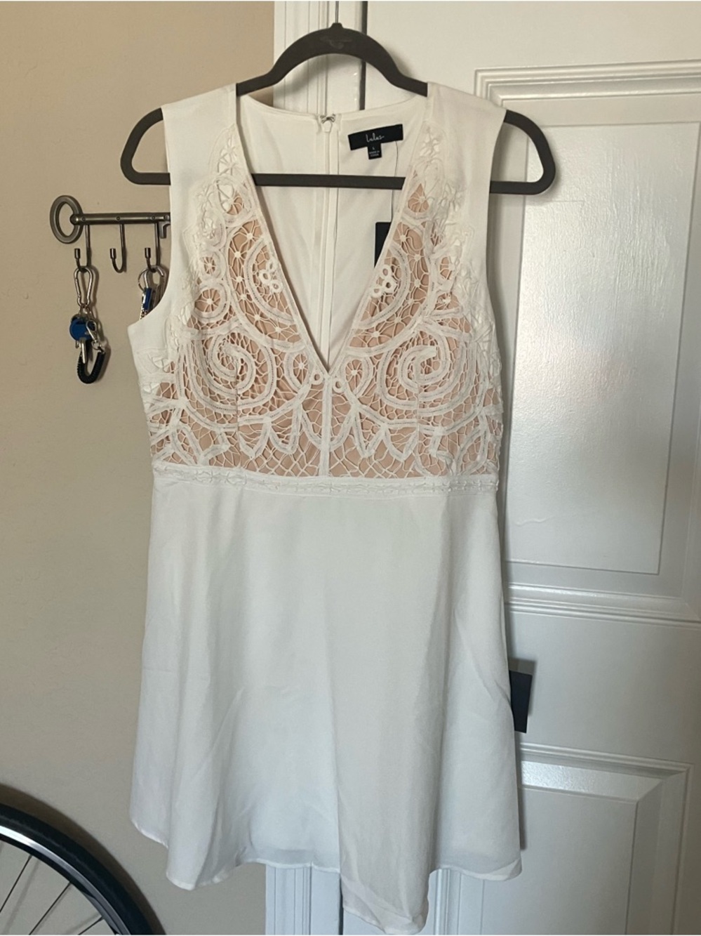 Lulu's Florentina Plunge Lace Fit-and-Flare Skater Dress - White